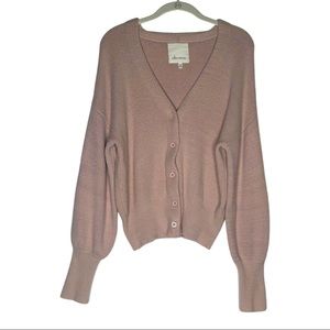 thick fuzzy pale pink button up cardigan